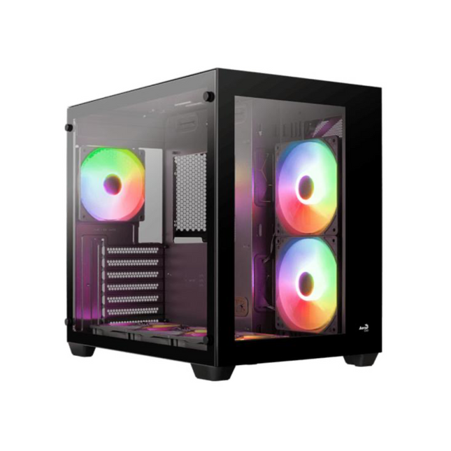 Case Gaming AeroCool Dryft-G-BK-V1 | Media Torre | Paneles de Vidrio Templado | 2 Ventiladores FRGB 140mm | Negro