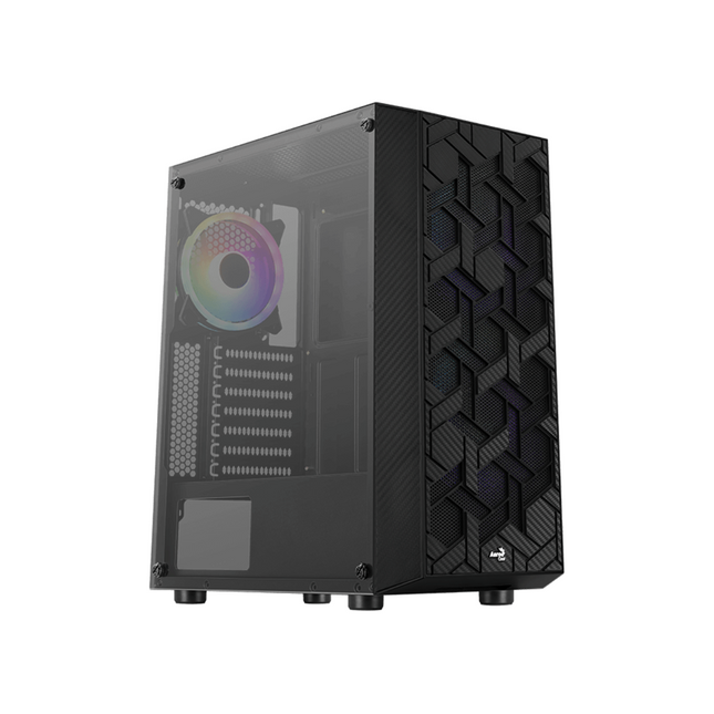 Case Gaming AeroCool Hive | Media Torre | ATX | Panel Lateral de Vidrio Templado | 1 Ventilador RGB | Negro