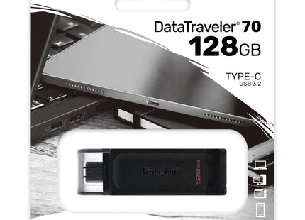 Memoria USB Kingston DataTraveler 70 | 128GB | USB-C 3.2 Gen 1 | Diseño Compacto | DT70/128GB