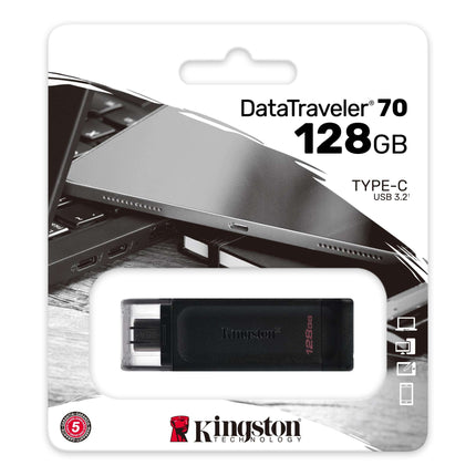 Memoria USB Kingston DataTraveler 70 | 128GB | USB-C 3.2 Gen 1 | Diseño Compacto | DT70/128GB