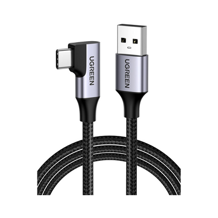 Cable UGREEN US284 | USB-A a USB-C | Ángulo Recto | 2 Metros | Carga Rápida | Gris