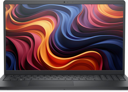 Laptop Dell Inspiron 15 color negro vista frontal con pantalla encendida