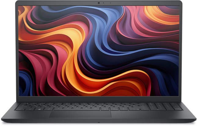 Laptop Dell Inspiron 15 color negro vista frontal con pantalla encendida