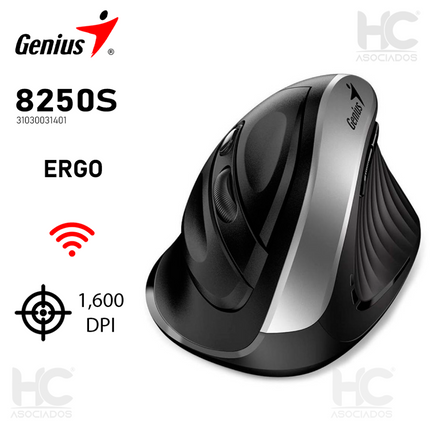 Mouse Genius RS2 Ergo 8250S | Inalámbrico | Receptor USB | 1600 DPI | Diseño Ergonómico | Negro
