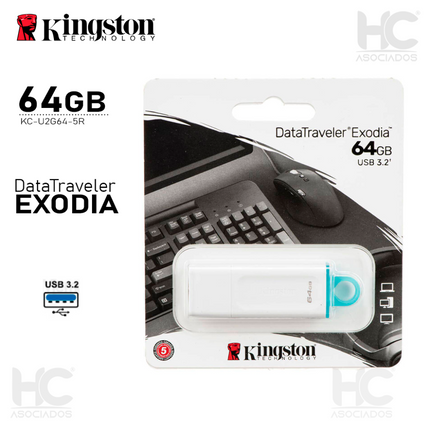 Memoria USB Kingston Exodia KC-U2G64-5R | 64GB | USB 3.2 Gen 1 | Blanco