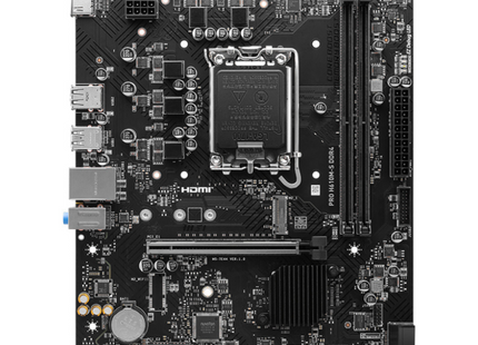 Tarjeta madre MSI PRO H610M-S vista frontal completa con socket LGA1700 y slots DDR4