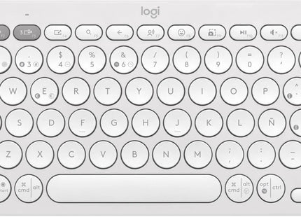 Vista lateral del teclado Logitech K380S mostrando perfil bajo y diseño ergonómico