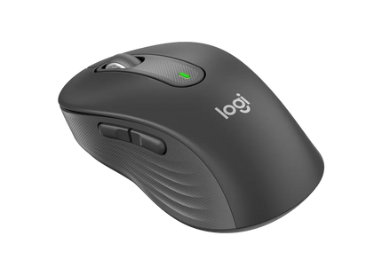 Vista lateral izquierda del mouse Logitech M650 L mostrando curva ergonómica