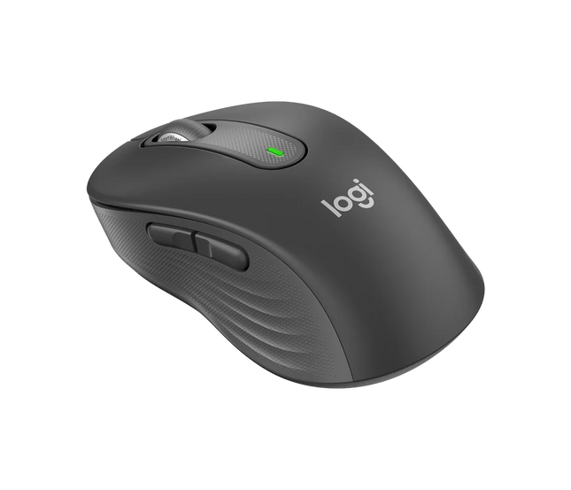 Vista lateral izquierda del mouse Logitech M650 L mostrando curva ergonómica