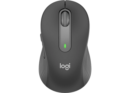 Mouse Logitech M650 L en mano izquierda demostrando agarre ergonómico