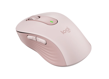 Vista lateral derecha del mouse Logitech M650 mostrando diseño ergonómico y mangos de goma