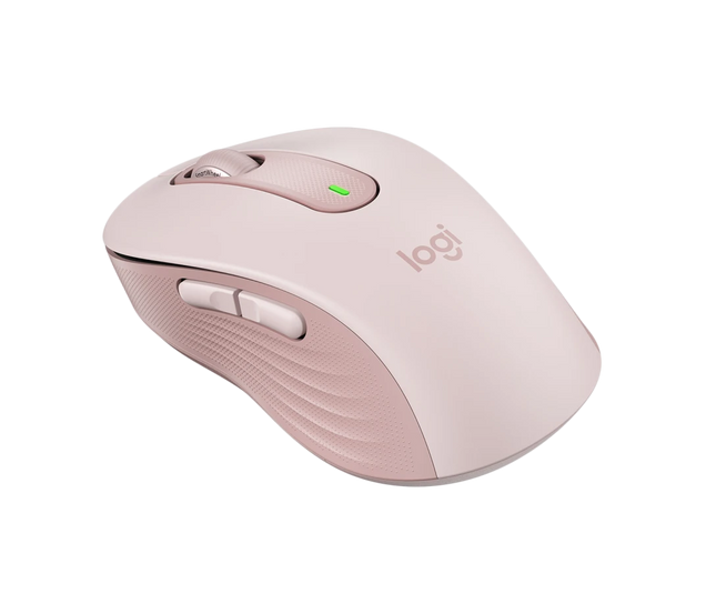 Vista lateral derecha del mouse Logitech M650 mostrando diseño ergonómico y mangos de goma