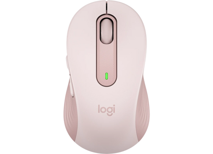 Mouse Logitech M650 Signature rose desde arriba mostrando los 5 botones y sensor óptico