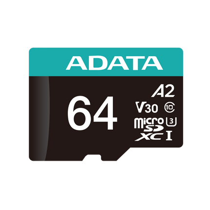 Memoria MicroSDXC ADATA Premier Pro | 64GB | Clase 10 | UHS-I U3 | V30 | A2 | 100/80 MB/s | Con Adaptador SD