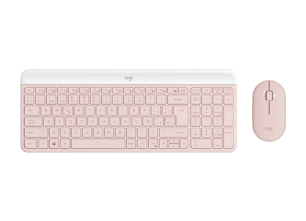 Teclado y mouse Logitech MK470 color rose sobre fondo blanco vista frontal completa