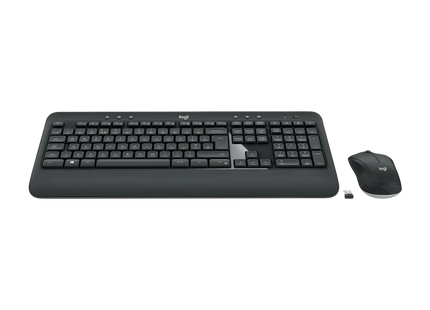 Teclado inalámbrico Logitech MK540 vista superior mostrando teclas completas y diseño ergonómico