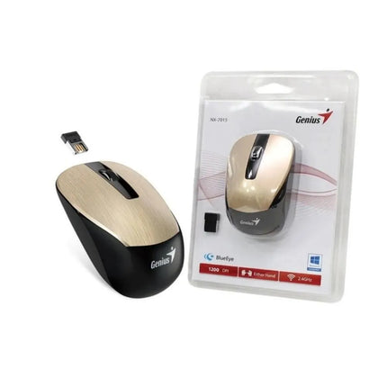 Mouse Genius RS2 NX-7015 | Inalámbrico con receptor USB | Sensor BlueEye 1200 DPI | Diseño ergonómico | Color Dorado