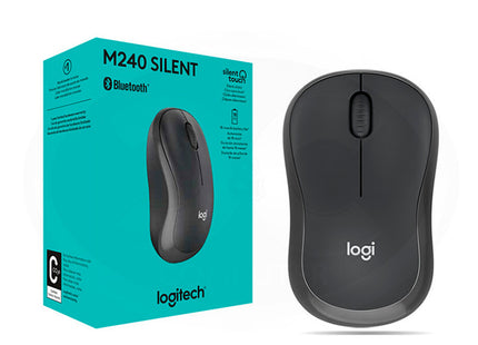 Mouse Logitech M240 Business vista inferior con sensor óptico y botón encendido