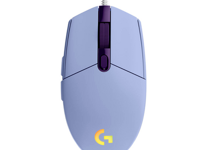 Mouse Gaming Logitech G203 LIGHTSYNC vista frontal con iluminación RGB