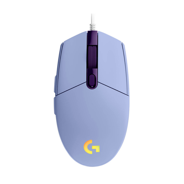 Mouse Gaming Logitech G203 LIGHTSYNC vista frontal con iluminación RGB