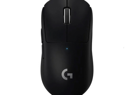 Mouse gaming Logitech PRO X SUPERLIGHT negro vista frontal con diseño minimalista ultraligero