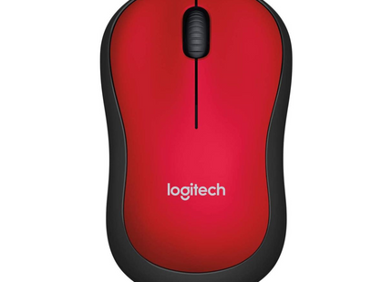 Mouse Logitech M185 inalámbrico color rojo vista frontal con receptor USB