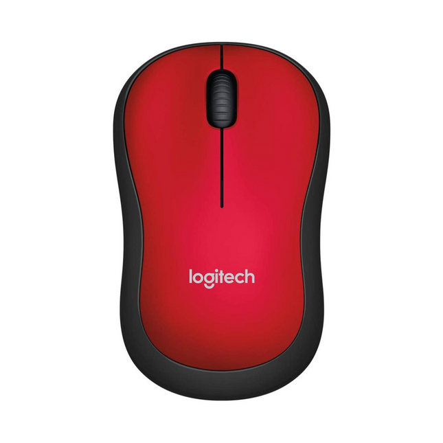 Mouse Logitech M185 inalámbrico color rojo vista frontal con receptor USB