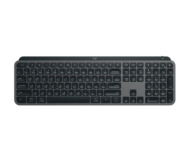 Teclado Logitech MX Keys S inalámbrico vista frontal completa con retroiluminación LED