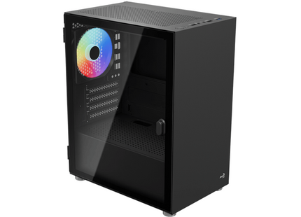 Case Gaming AeroCool CS-111-G-BK-V2 | Mini Torre ATX | Panel Lateral de Vidrio Templado | 3 Ventiladores FRGB | Negro