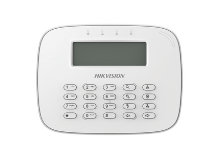 Teclado alarma Hikvision DS-PK-LRT vista frontal con pantalla LCD y teclas numéricas