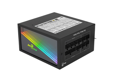 Fuente de Poder AeroCool Mirage Gold 850W con placa base RGB iluminada vista frontal