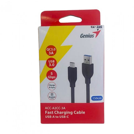 Cable Genius USB-C a USB-A ACC-A2CC-3A | 1.5 Metros | Carga Rápida 3A | Transferencia de Datos