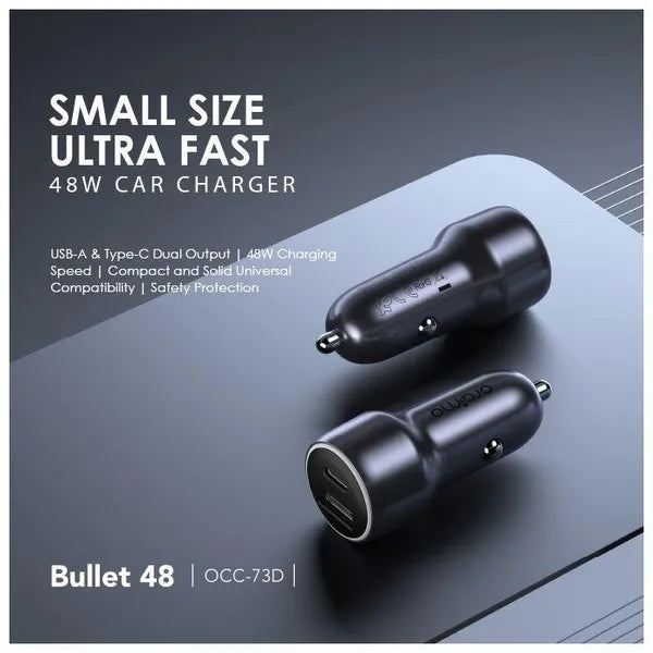 Cargador de Carro Oraimo Bullet 48 | 48W | 1 USB-A | 1 USB-C | OCC-73D