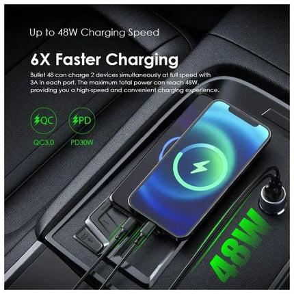 Cargador de Carro Oraimo Bullet 48 | 48W | 1 USB-A | 1 USB-C | OCC-73D