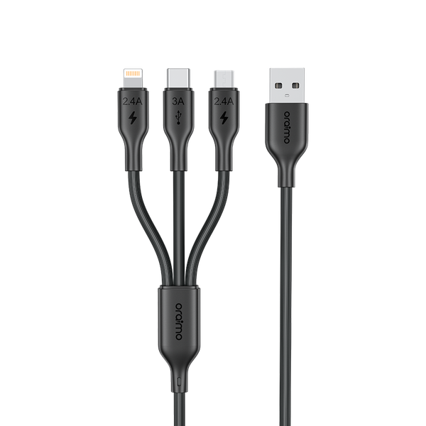 Oraimo DuraLine 4 OCD-118MCL - cable 3 en 1 USB-A a Type-C, Lightning y Micro-USB negro