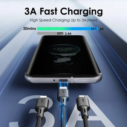Cable 3 en 1 Oraimo Dura Line 3 | USB-A a Micro-USB | USB-C | Lightning | 1.2M | OCD-X93