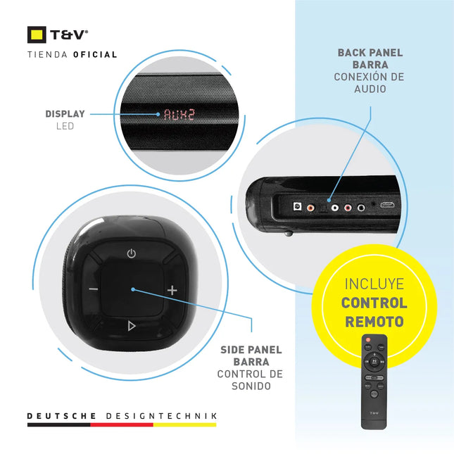 Barra de Sonido Thonet & Vander Röhre | 50W RMS | Bluetooth 5.0 | HDMI | Óptico | Coaxial | AUX