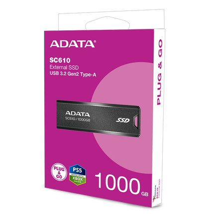 Disco Duro Externo SSD ADATA SC610 | 1TB | USB 3.2 | Negro/Rojo | 440MB/s lectura | 430MB/s escritura