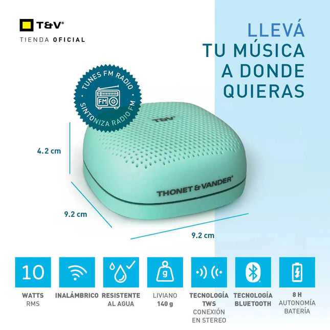 Parlante Thonet & Vander DUETT Bluetooth | 10W RMS | Radio FM | Resistente al Agua IPX4