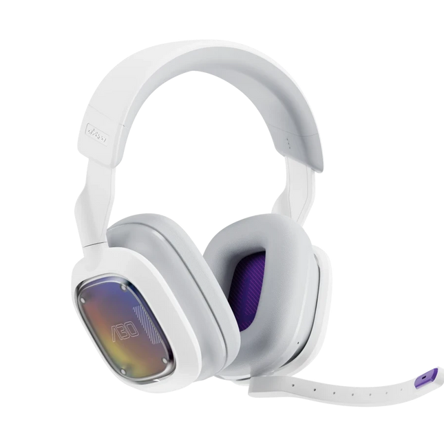 Headset Gaming Inalámbrico Logitech Astro A30 White/Purple | 3.5mm | Bluetooth 5.3 | LIGHTSPEED 2.4GHz | Micrófono Desmontable | 27h Batería | Compatible con PS5/PS4/PC/MAC