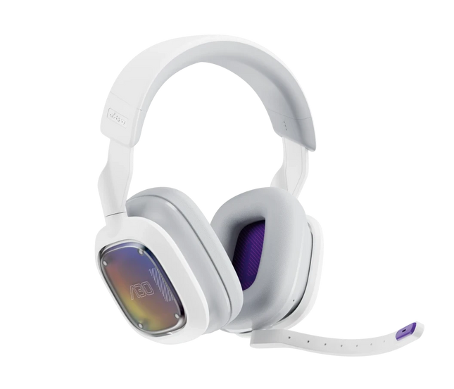 Headset Gaming Inalámbrico Logitech Astro A30 White/Purple | 3.5mm | Bluetooth 5.3 | LIGHTSPEED 2.4GHz | Micrófono Desmontable | 27h Batería | Compatible con PS5/PS4/PC/MAC