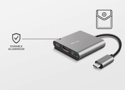 Trust Dalyx 23772 hub multiport vista trasera con cable USB-C integrado