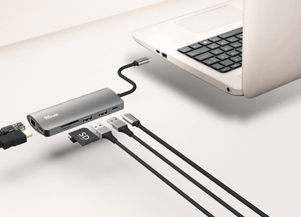 Hub Trust Dalyx  USB-C 7 en 1 HDMI + Gigabit Ethernet + SD/microSD + 2x USB-A+ USB-C 100W, 23775