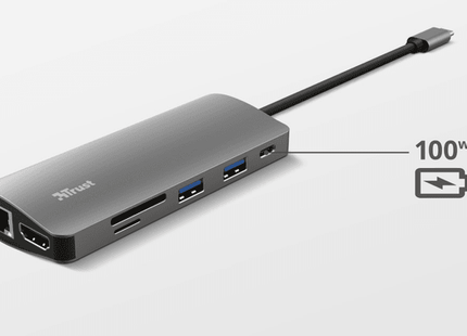 Hub Trust Dalyx  USB-C 7 en 1 HDMI + Gigabit Ethernet + SD/microSD + 2x USB-A+ USB-C 100W, 23775