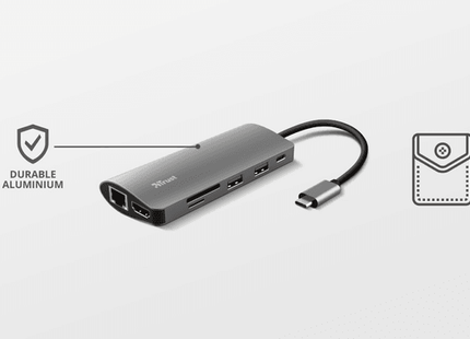 Hub Trust Dalyx  USB-C 7 en 1 HDMI + Gigabit Ethernet + SD/microSD + 2x USB-A+ USB-C 100W, 23775
