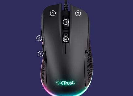 Vista trasera del mouse gaming Trust GXT 922 Ybar con cable USB