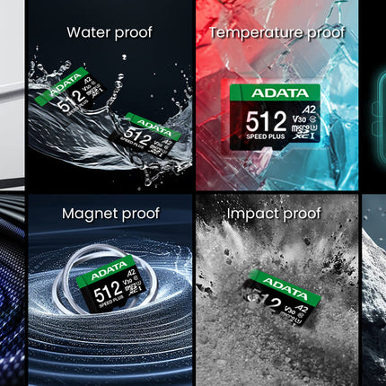 Memoria Micro SDXC ADATA | 512GB | Clase 10 | UHS-I U3 V30 A2 | 180MB/s lectura | 160MB/s escritura | con adaptador SD