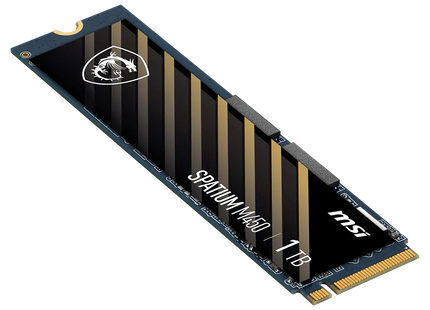 Disco SSD MSI Spatium M450 M.2 2280 mostrando conectores dorados