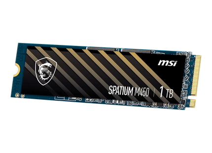 SSD MSI Spatium M450 1TB PCIe 4.0 NVMe M.2 vista frontal con etiqueta