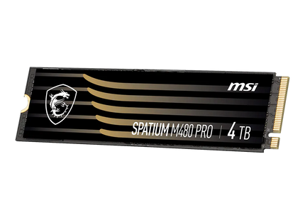 Unidad de almacenamiento SSD MSI SPATIUM M480 vista lateral con especificaciones